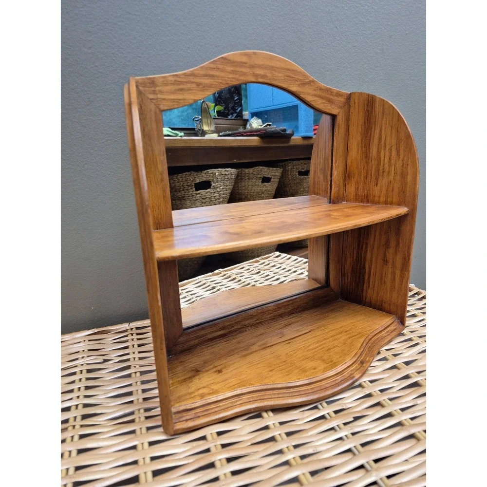 Disney Wood Wall Mirror Curio Display Shelf Arched Vanity Collectible Decor Gift